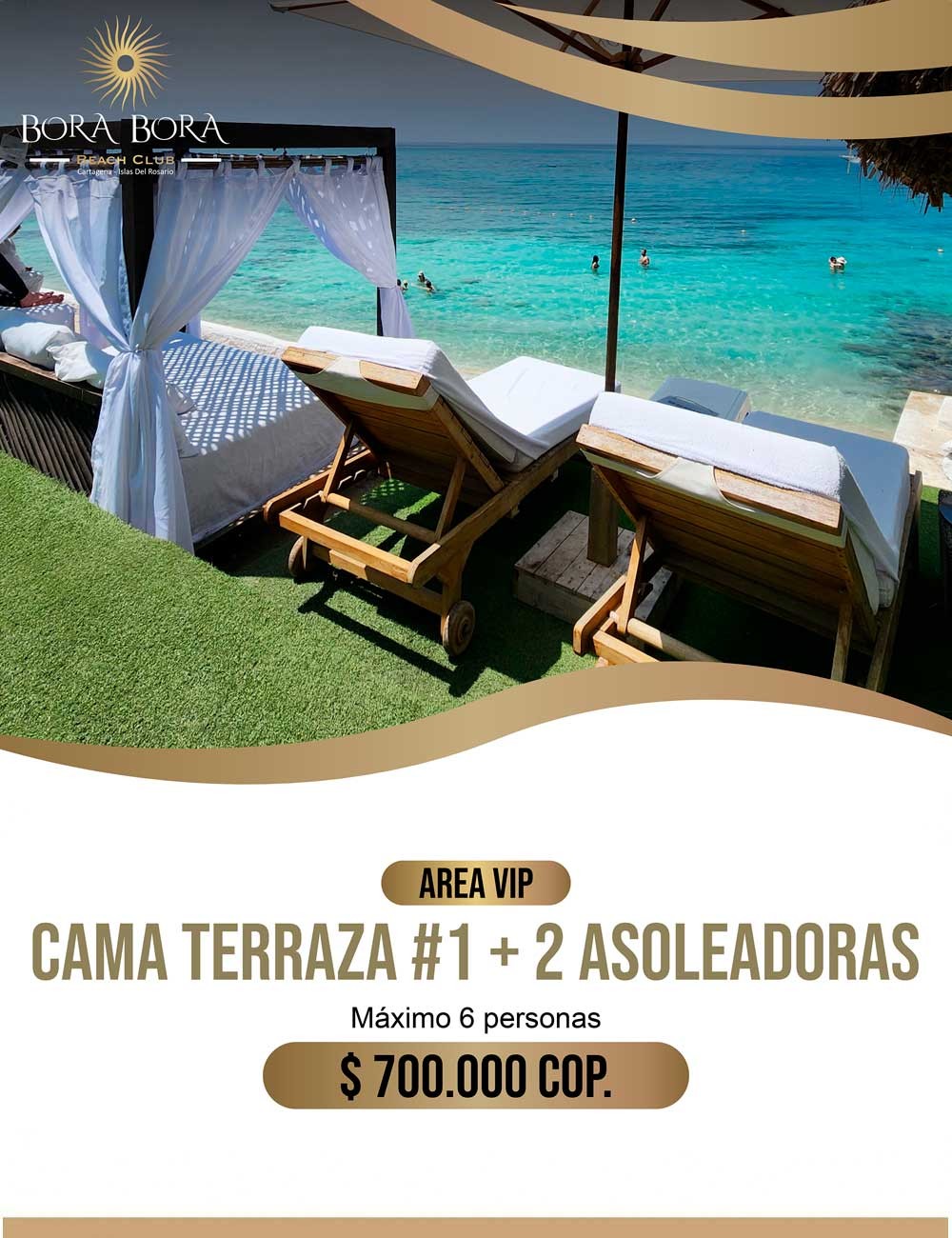 TERRACE BED + 2 SUNBED Best Beach VIP Cartagena, Colombia.